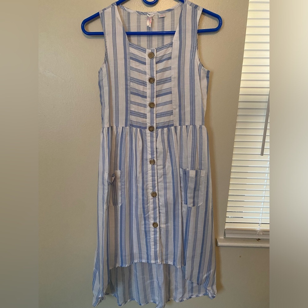 TRENDE GIRL - BLUE & WHITE STRIPED HIGHLOW DRESS